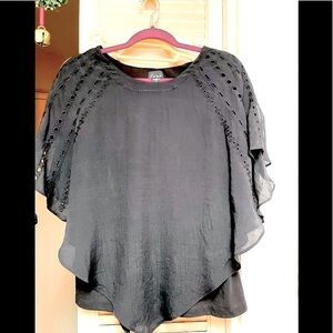 EYELET STYLE SHOULDERS BLACK DETAILS DOUBLE SHIRT ATTACHED UNDER CAP SLEEVES 22”